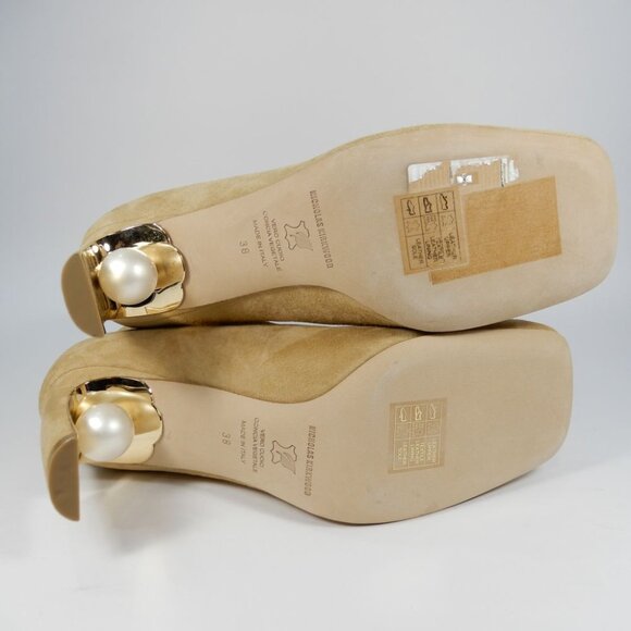 Nicholas Kirkwood Maeva Faux Pearl Stretch Booties 38 8 Curved Heel Suede $895 - Picture 9 of 15